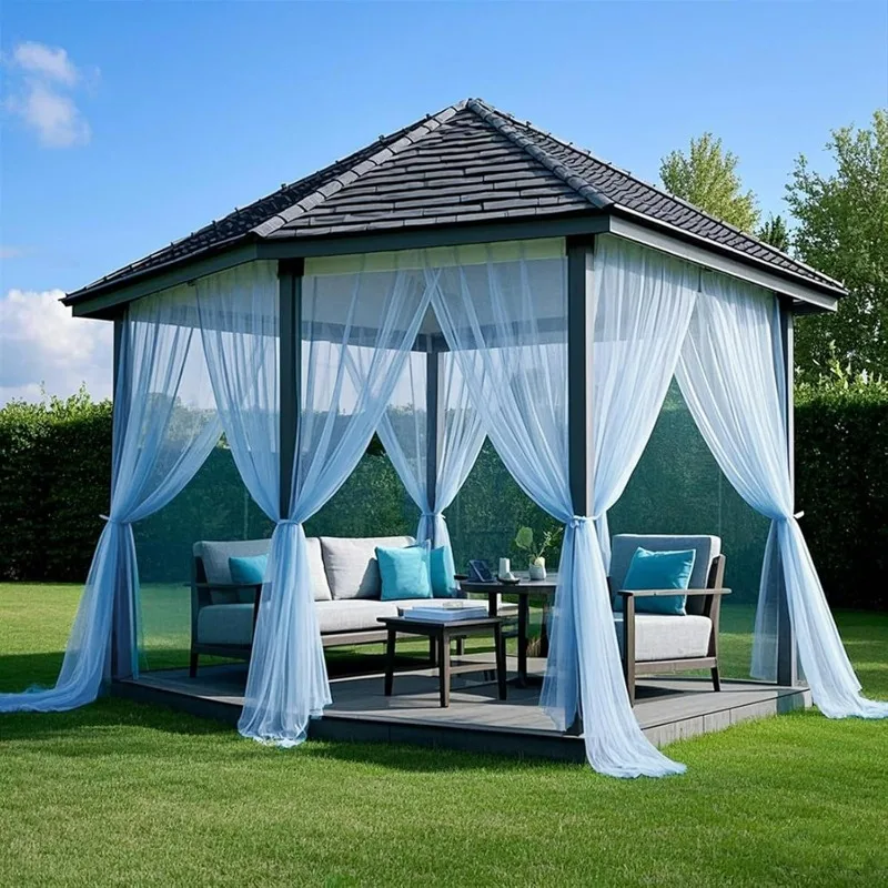 Rod Pocket Outdoor Mosquito Net Curtain Privacy Patio Screen for Gazebo Porch Balcony Garden Mesh Sheer Curtains Mosquito Tent
