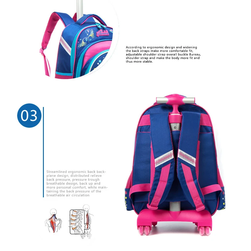 Bolsa escolar com rodas para crianças, mochila trolley para meninos e meninas, lancheira, estojo de lápis