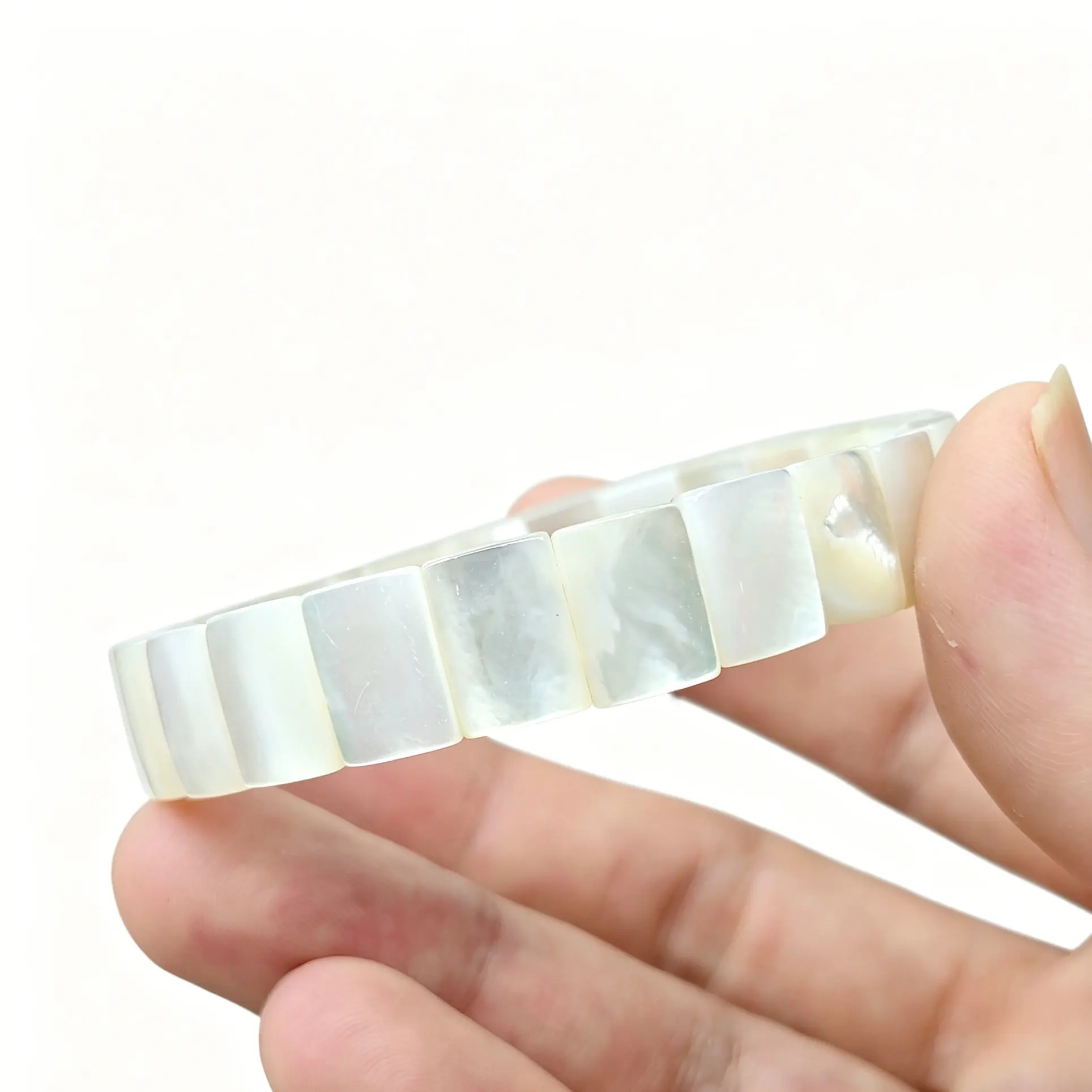 

Natural White Mother-of-Pearl Rectangular Bracelet, Luminous Nacre Glow for Soft Pearl Elegance Women Minimalist Coastal Chic