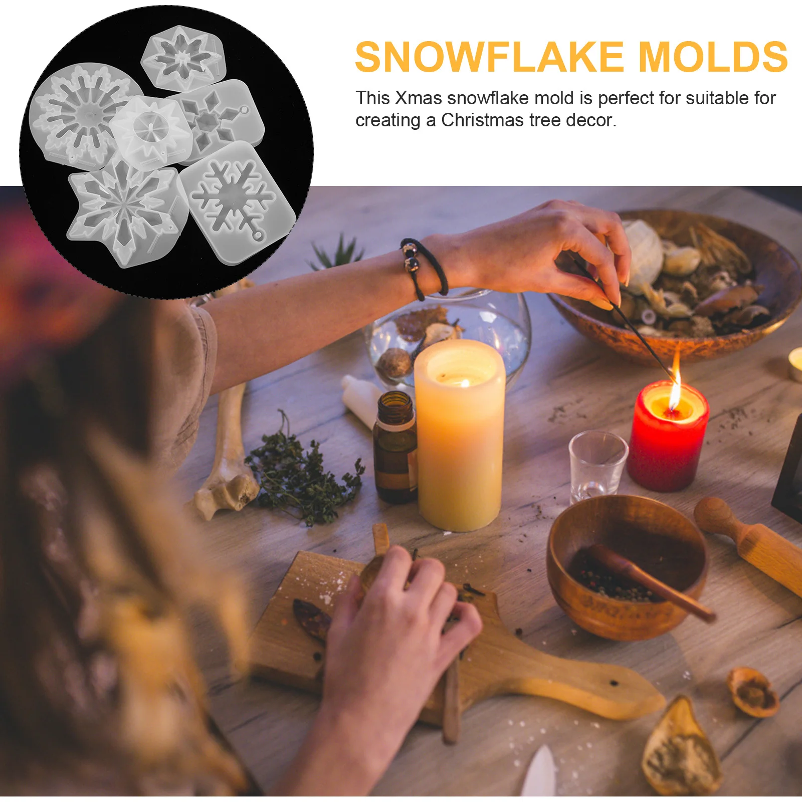 

6Pcs Xmas Snowflake Pendant Mold Silicone DIY Flexible Resin Craft Molds Christmas Decoration Silicone Mold Snowflake Molds