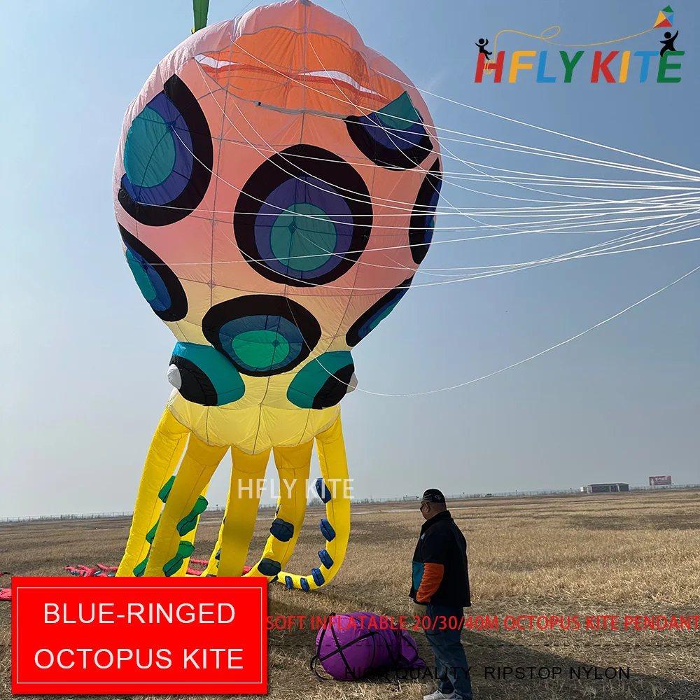 

Новинка HFLY: Мягкий надувной воздушный змей-осьминог с синим кольцом, 20м/40м, для взрослых, из высококачественного нейлона, для шоу-выступлений, с леской для запуска