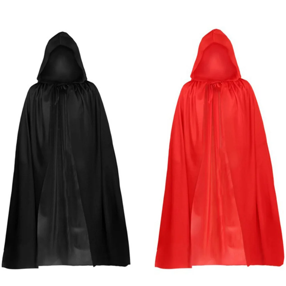 Halloween hooded grim reaper cloak, long single-layer black & red cape, cosplay costume for kids and adults party wear