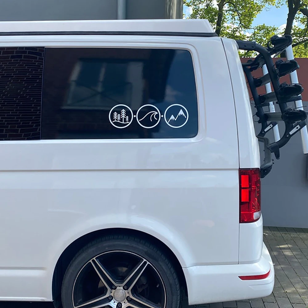 

Стайлинг автомобиля лесная волна и горы в круге наклейки и наклейки Vanlife Van Camper Декор виниловые аксессуары