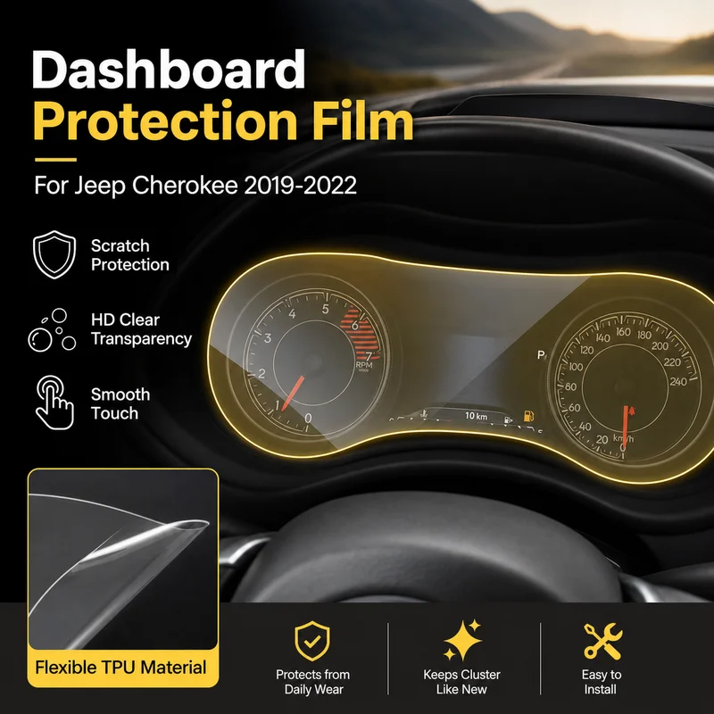 For Jeep Cherokee 2019-2022 Dashboard Speedometer Protector, Transparent TPU Instrument Panel Film, Interior Trim Accessory