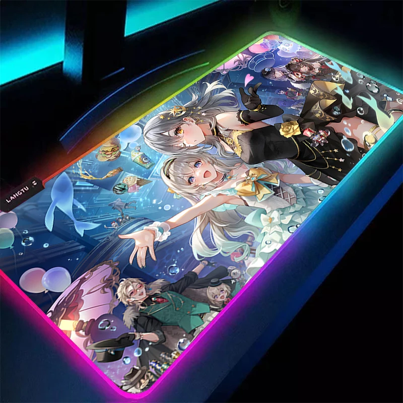 Mouse Pad Anime Gamer RGB Computer Honkai Star Rail Firefly Mousepad Gaming Accessories Tablet Varmilo Keyboard Pad LED Desk Mat
