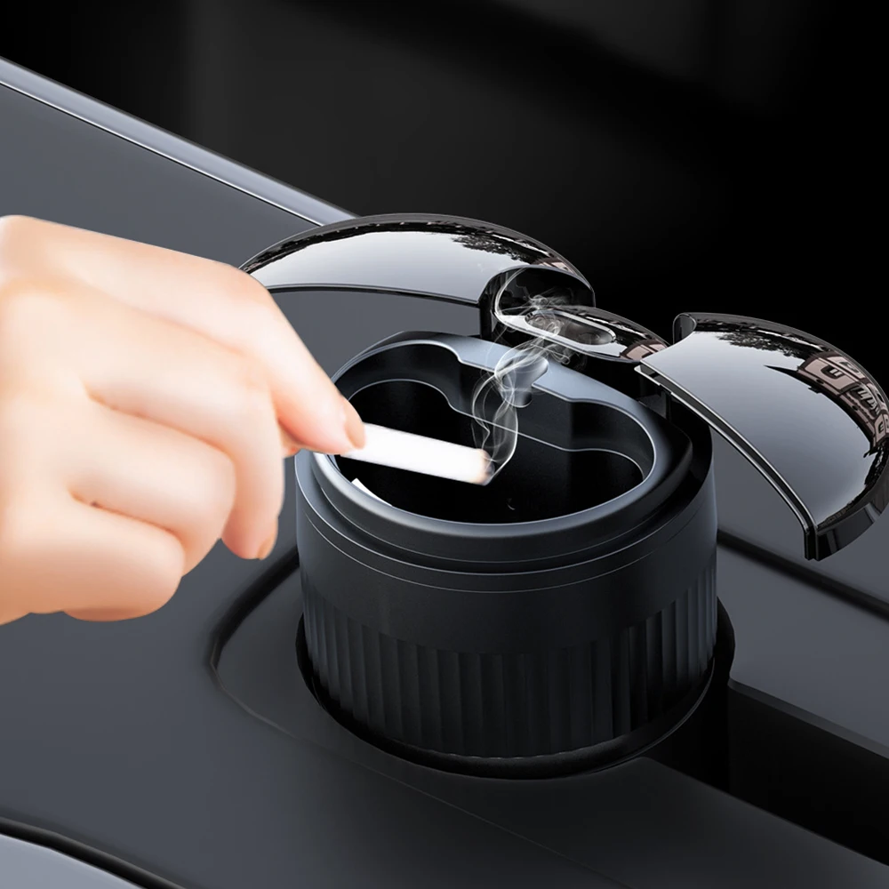 Car Ashtray with Lid, Portable Car Ashtray, Removable Aluminum Smokeless Ashtray Touch opening Edition