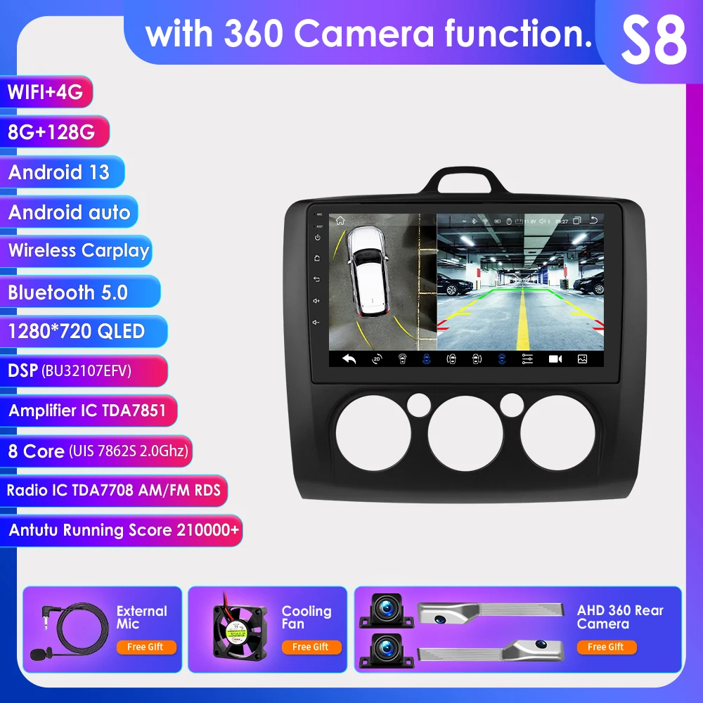 4G Carplay Android Auto Autoradio Voor Ford Focus Exi Mt 2 3 Mk2/Mk3 2004-2011 Multimediaspeler 2din Gps Navi Stereo Qled Scherm