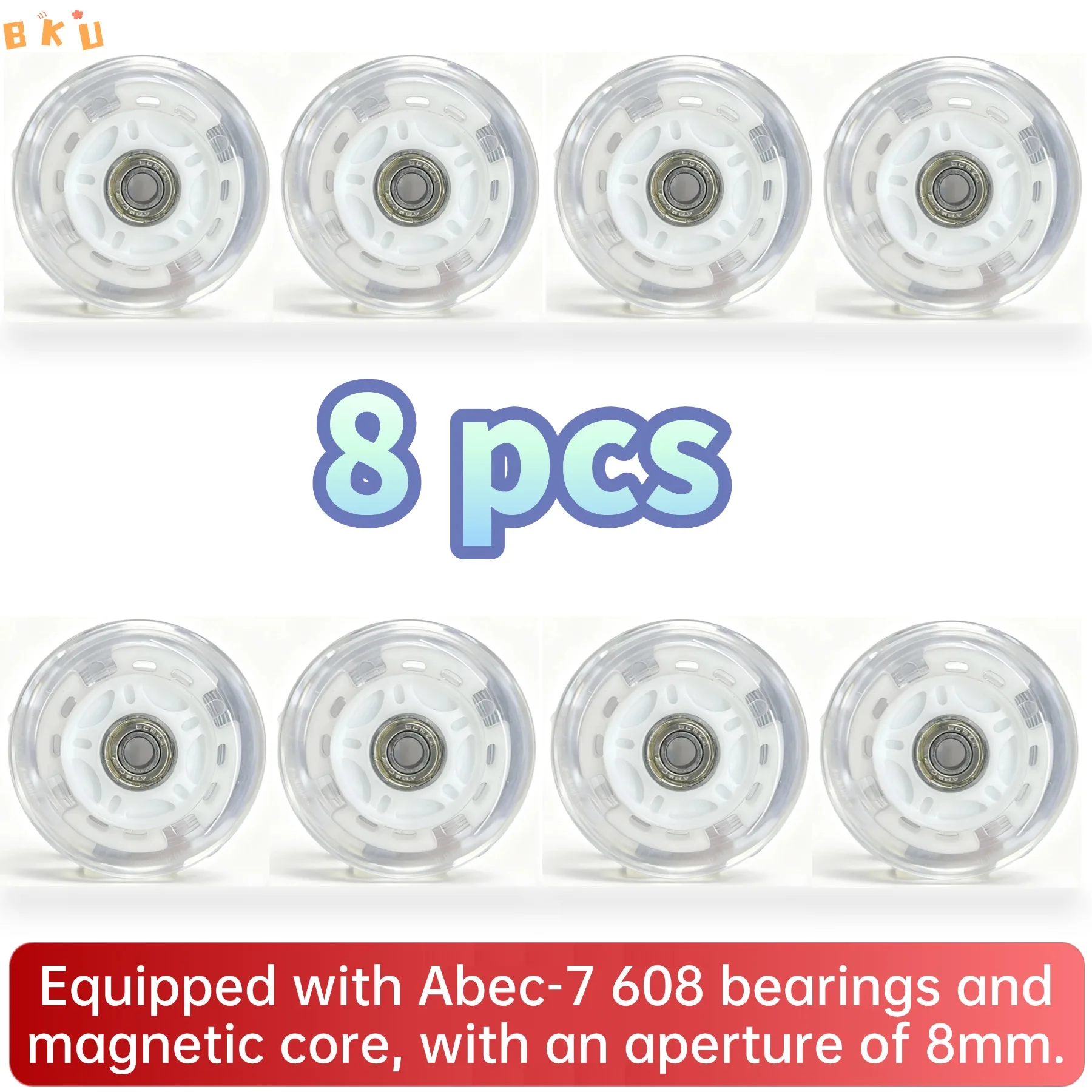 8/4/2 Pcs 76mm (3 Inch) LED Light-Up Wheels for Inline Skate Replacement, White PU, Quiet & Durable, Suitable for Inline Skates