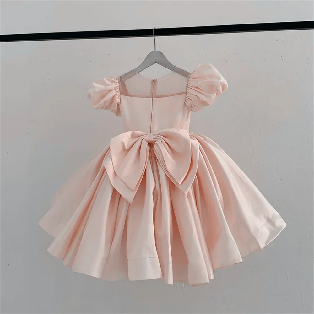 Vestido de niña de flores rosa para boda, exquisito vestido de fiesta para niños, regalo de cumpleaños, Bola de satén de princesa hasta la rodilla, vestidos de primera comunión