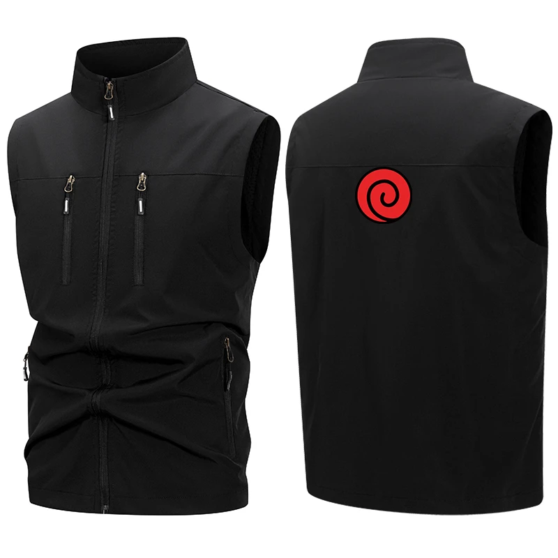 Graphic Print Softshell Vest Jacket for Men Windproof Sleeveless Outwear with Zipper Pockets Outdoor Hiking Golf Windbreaker