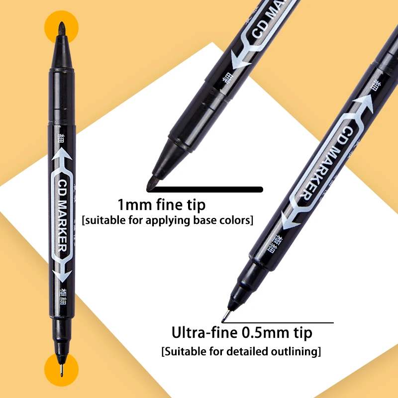 Doppelseitige Permanentmarker, Schwarze Dual-Tip-Stifte, Fein 0,5mm & Breit 1,5mm, Wasserfest zum Schreiben, Zeichnen & für Büronutzung – Detail 2