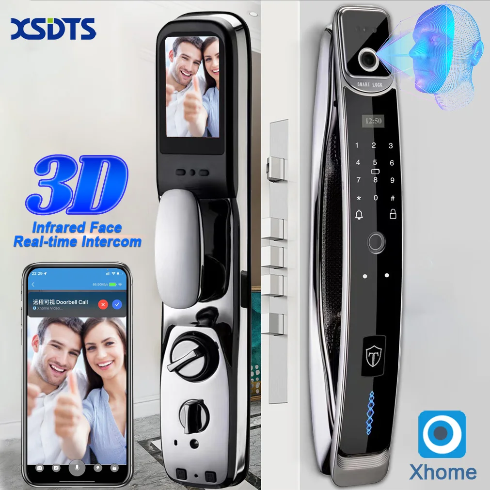 

3D Face Real-time Intercom Smart Door Lock Security Face Camera Intelligent Fingerprint Password Biometric Electronic Key Unlock