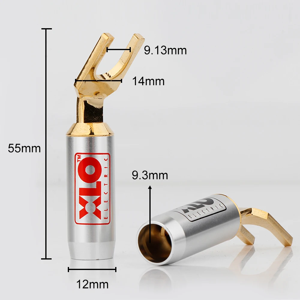 4 szt. Złącze XLO elektryczne Hifi Y złącze widełkowe 9mm HT PRO, mosiężne złote złącze Y łopatkowe