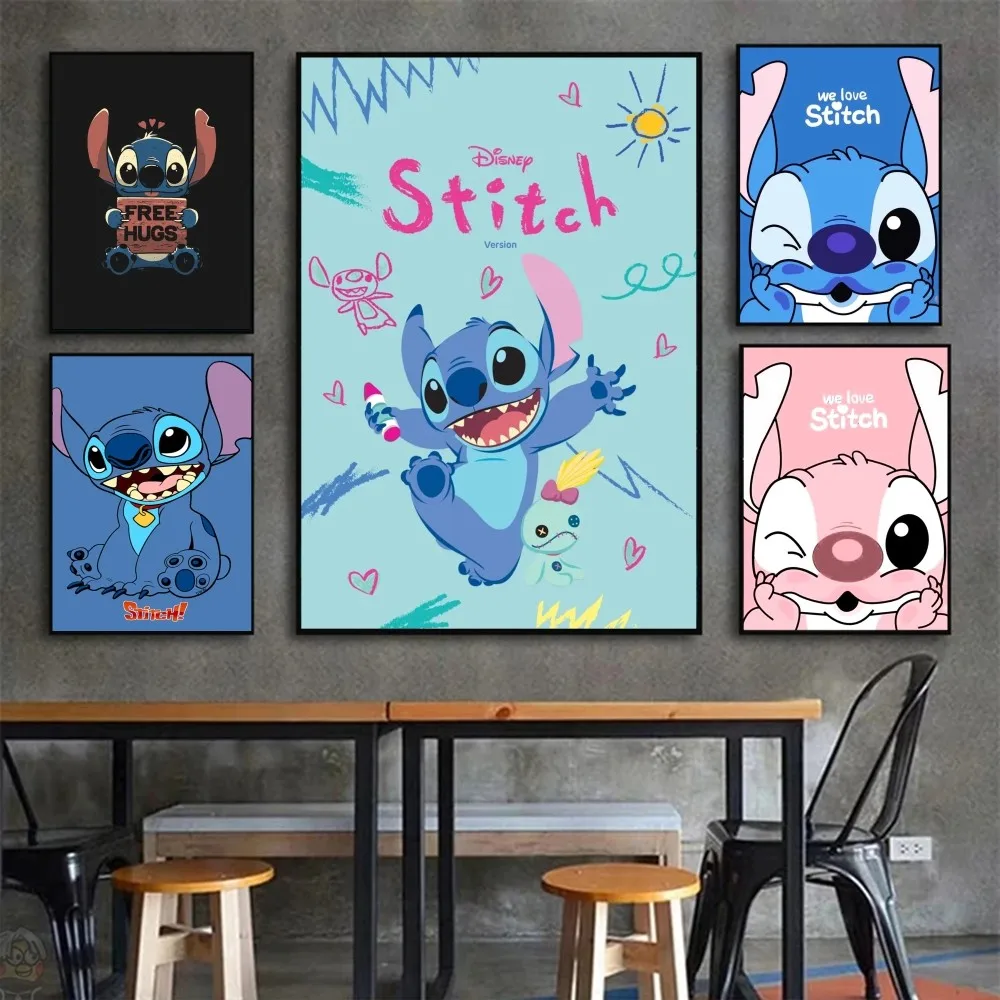 1PC Disney Stitch Poster Stickers Art Wall Murals Decor Game Room Decor Gifts Kawaii HD Painting Cat Cars