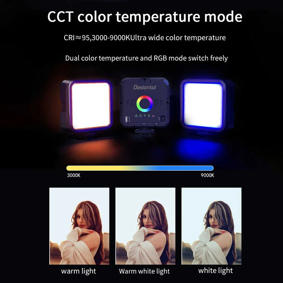 Hot Full Color RGB Photography LED Video Light 3000K-9000K 800LUX Magnetic Mini Fill 3 Cold Shoe 1200mAh Type-C Camera Light