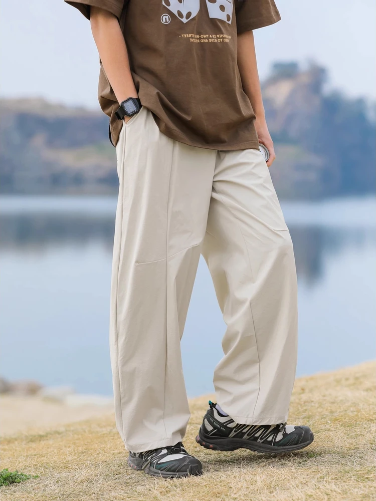 

Summer Men's Casual Pants Elastic Waist Cool Feeling Outdoor Sports Loose Straight Leg Trousers Versatile Long Trousers