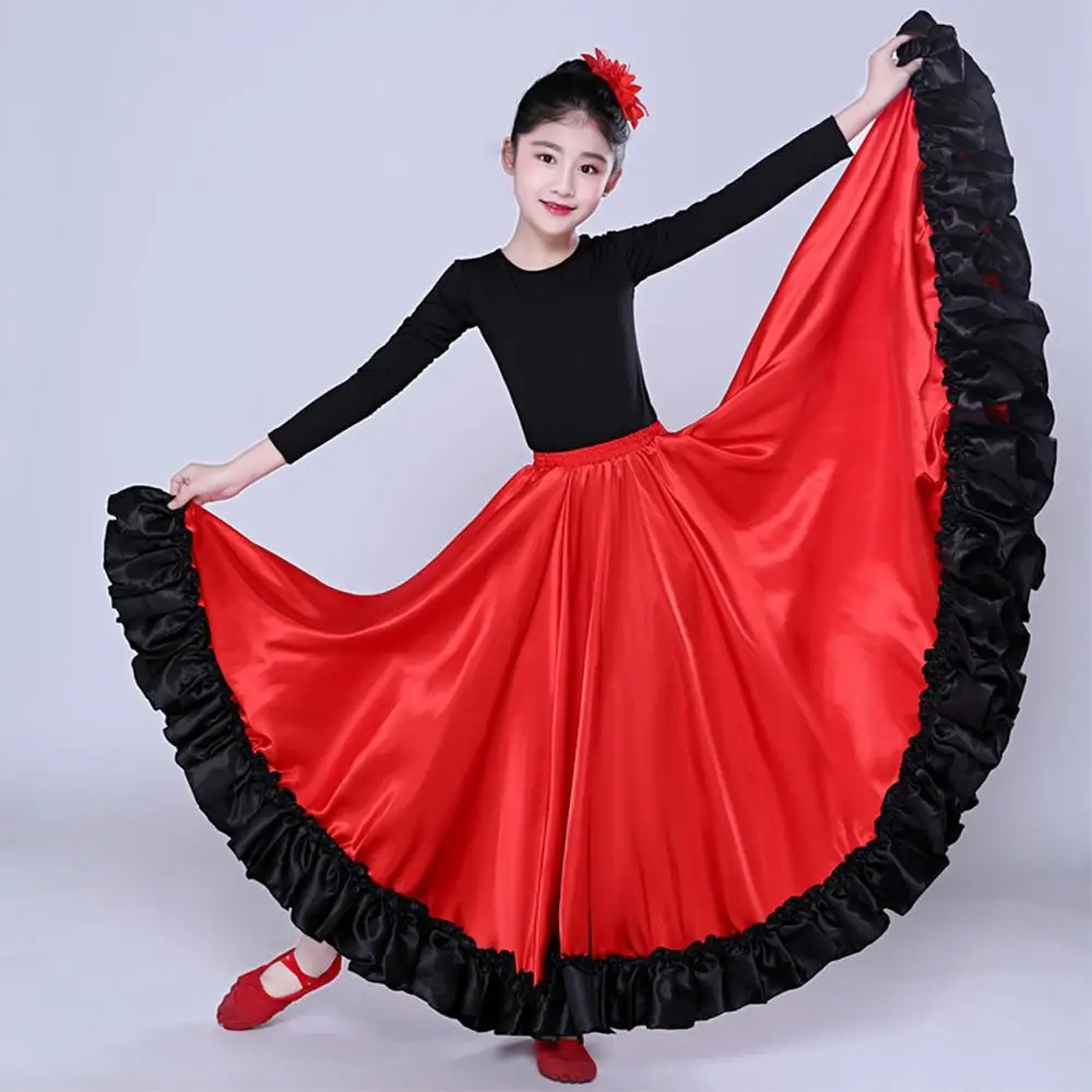 Smooth Kids Spanish Paso Doble Skirt Big Swing Polyester Flamenco Dance Skirt Carnival Dress Performance Latin Dance Costume
