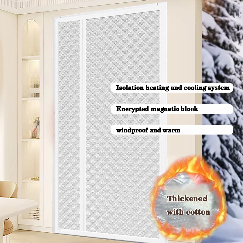 

Winter side opening magnetic cotton door curtain, warm, cold proof, windproof, easy to install, cold air partition curtain,white