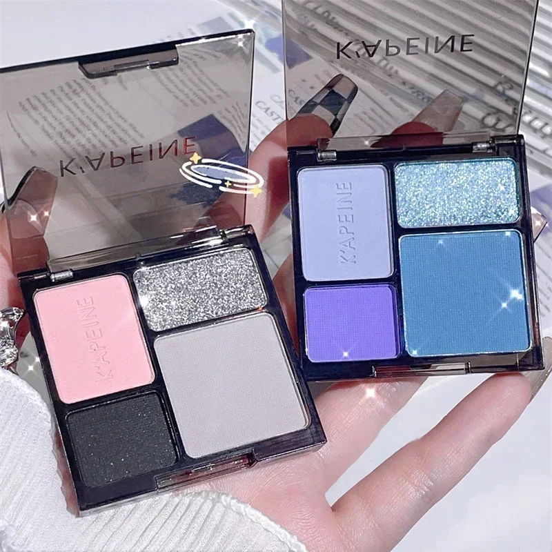 4-Color Glitter Blue Eyeshadow Palette Matte Pearl Shimmer Korean Acrylic Smoky Eye Shadow Palette Long Lasting Makeup Cosmetics