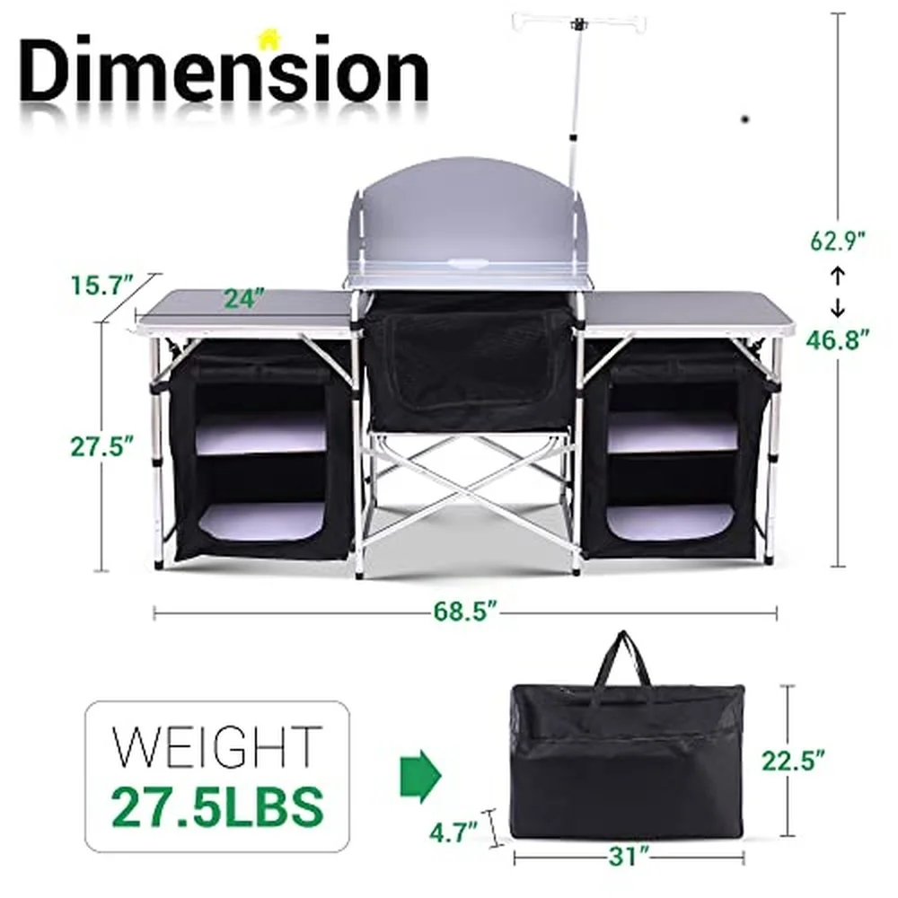 Camping Kitchen Table with Storage Outdoor Cook Station