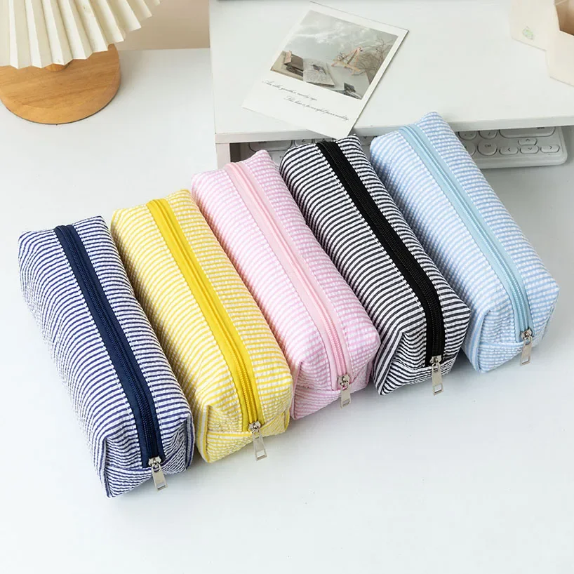 Stripe Pencil Case School Supplies Pencils Cases Soft Pen Case Large Capacity Cute Stationery Pencil Case Travel Storage Bag