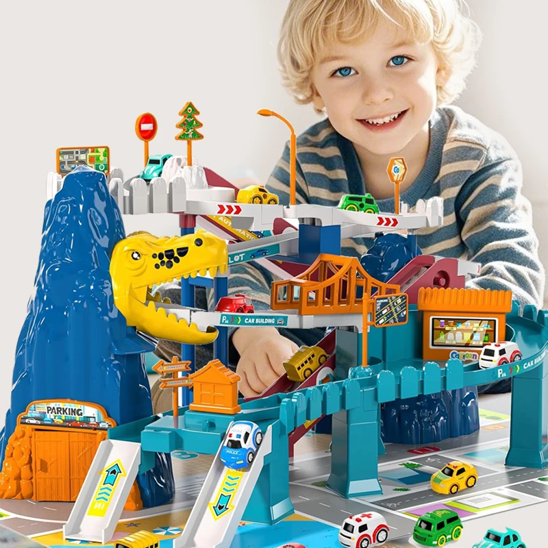 

Детская игрушка-головоломка с горной обмоткой динозавра, игрушка-головоломка на дорожную дорогу, игрушка-погремушка, включая дорожки динозавров и транспортные средства.
