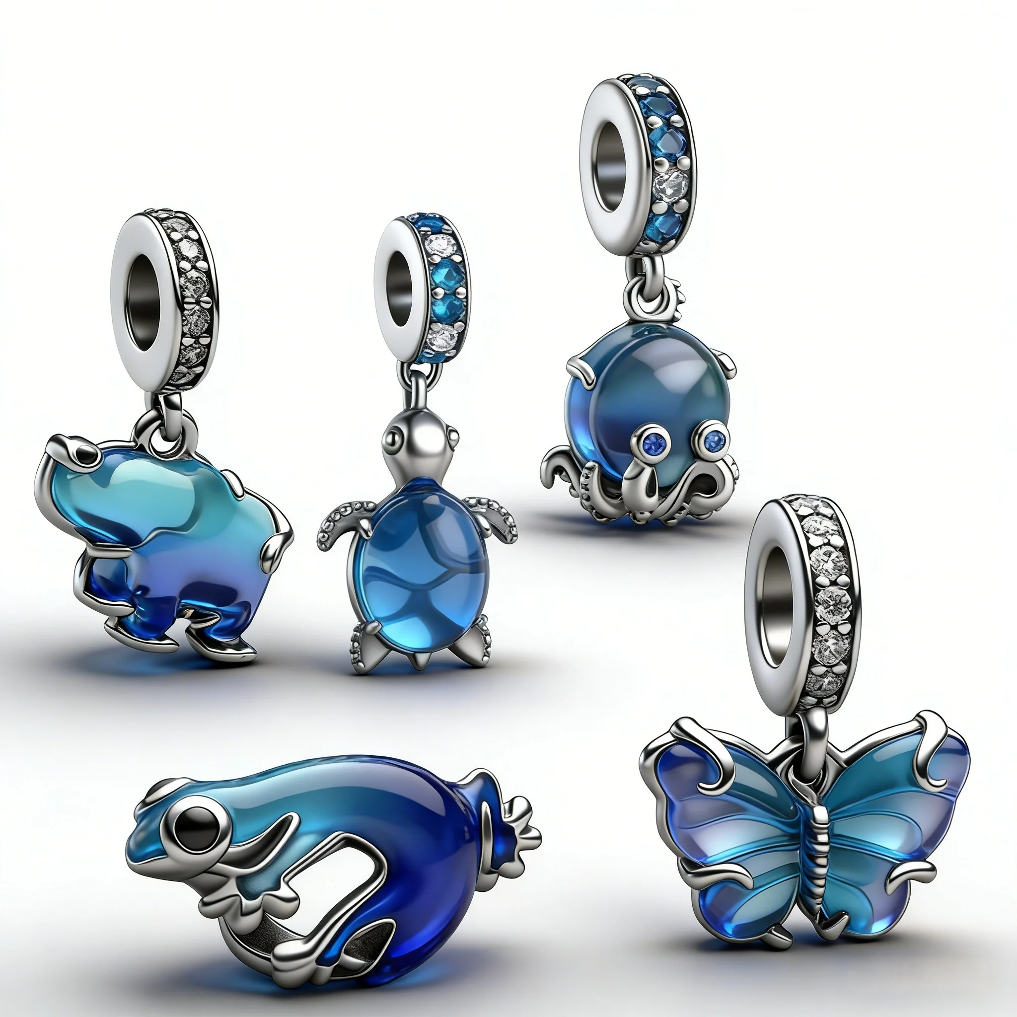 

Charms 925 Sterling Silver Gradient Blue Glass Ocean Series Big Lucky Elephant Fit Bracelet Diy Jewelry Making Gift
