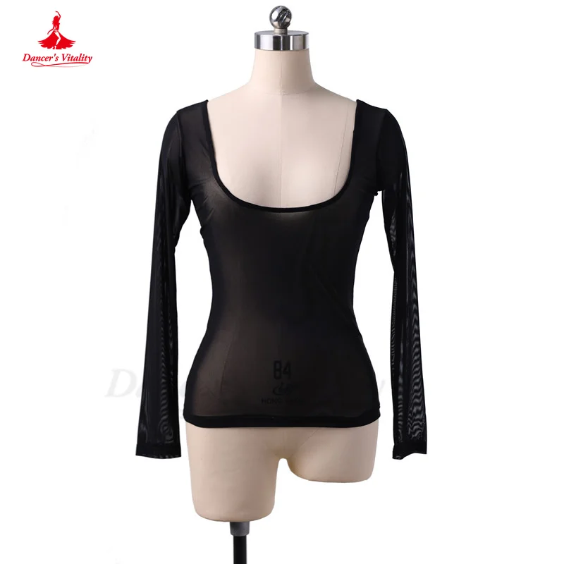 Top de danza del vientre para mujer, de una pieza Blusa de gasa de manga larga, camisetas de baile de Ballet, Body de práctica de danza Oriental