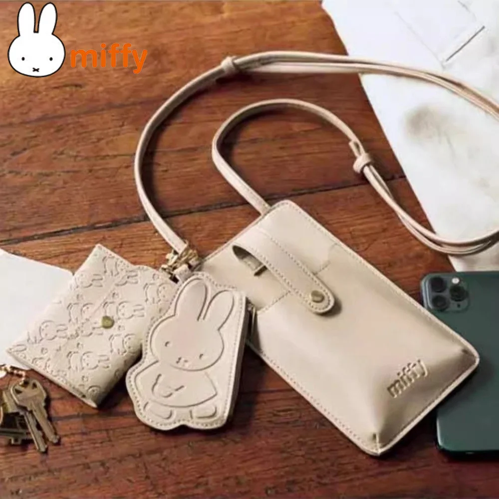 

3 шт./компл., милая сумка через плечо Miffy Kawaii, сумка для телефона с мультяшным кроликом, сумка для удостоверения личности, брелок, кулон, подарок для девочки
