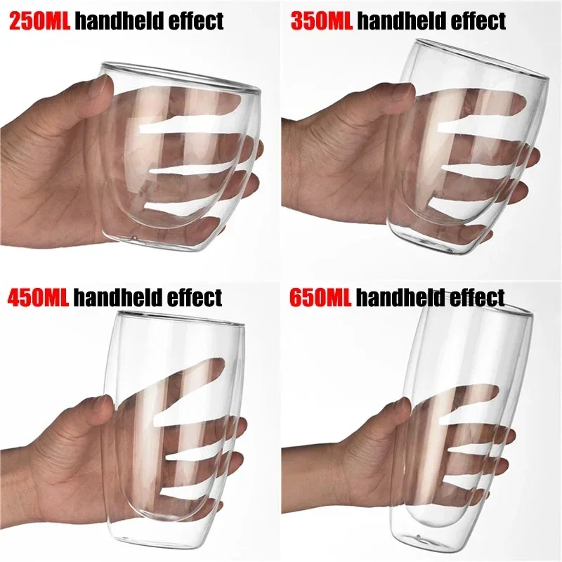 1-6PCS 80-450ML Hitzebeständige Doppel Wand Tee Glas Tasse Bier Kaffee Handgemachte Kreative Kalte getränke Transparent Drink Set