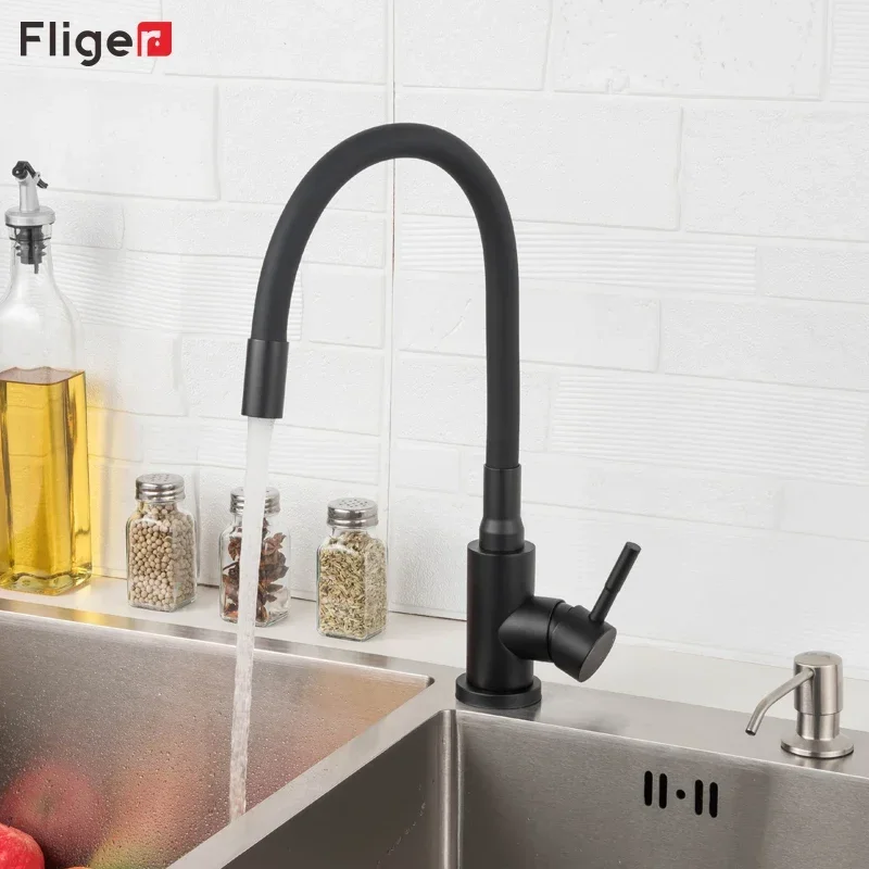 Fliger Kitchen Faucet Stainless Steel Kitchen Sink Faucet Hot and Cold Water Mixer Crane Tap Deck Mounted Torneiras De Cozinha