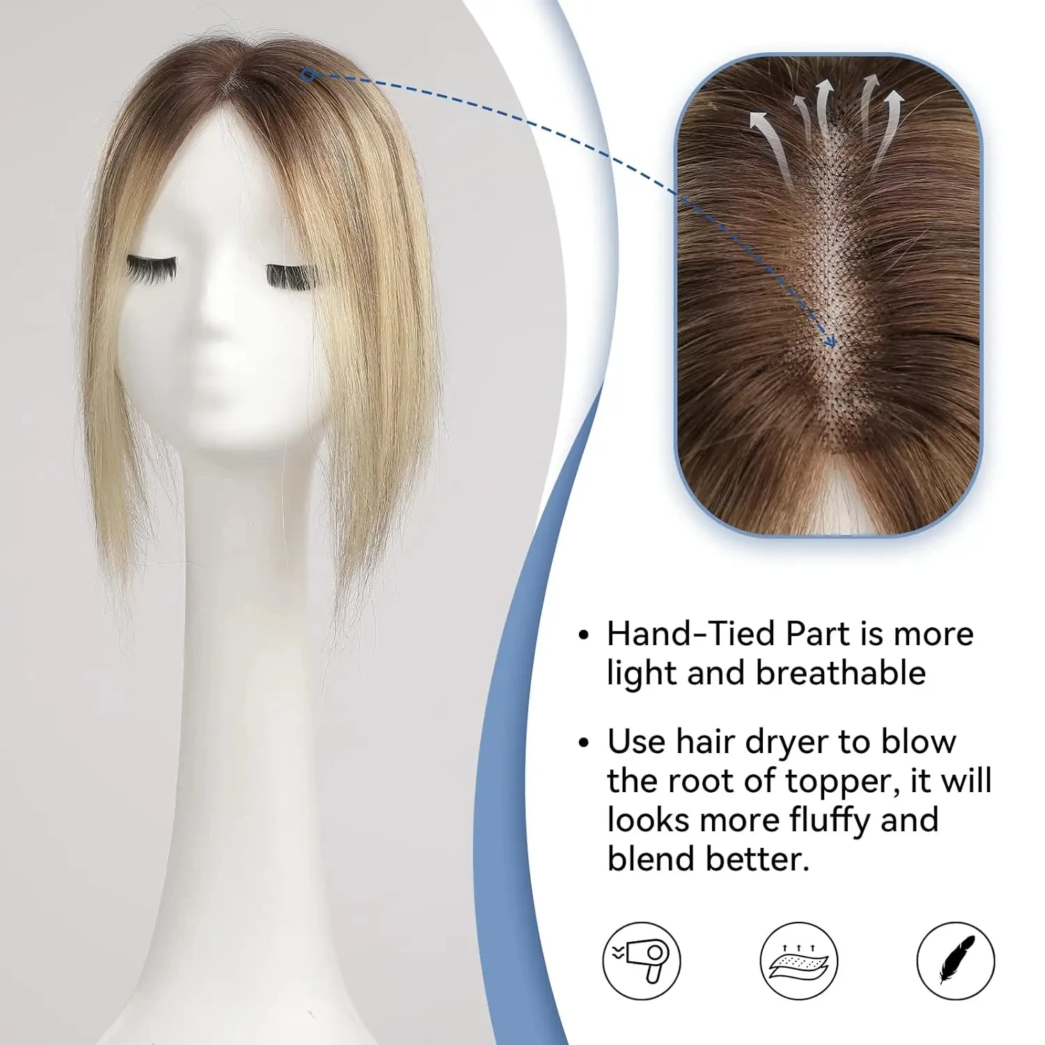 Light Brown Blonde Ombre 12 Inch Human Hair Toppers Lace Base Clip In Hairpiece for Women 100% Remy Human Hair Extensions image 5