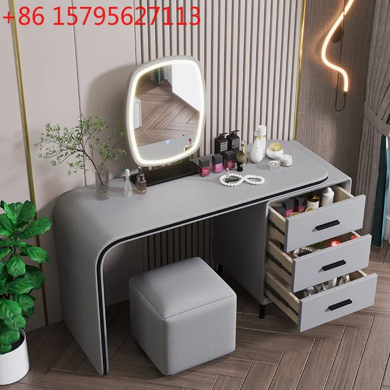 Light luxury dresser bedroom modern simple small apartment storage cabinet integrated rock slab surface ins net red leather