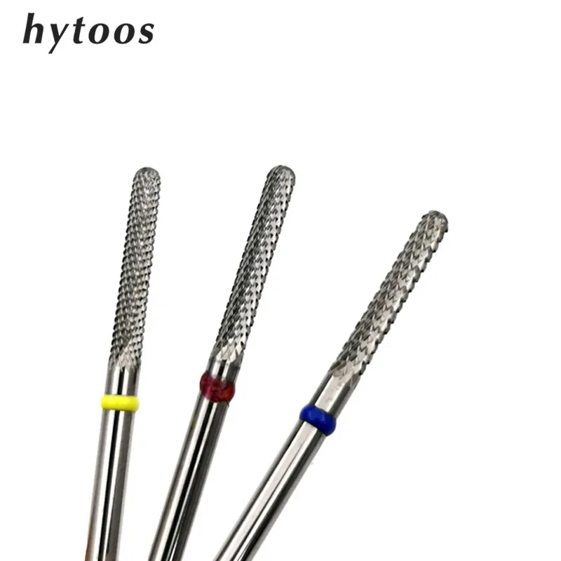 HYTOOS XF F M Rod Shape Carbide Nail Drill Bit 3/32 Manicure Cuticle Clean Burr Electric Machine Drills Accessories Supplier