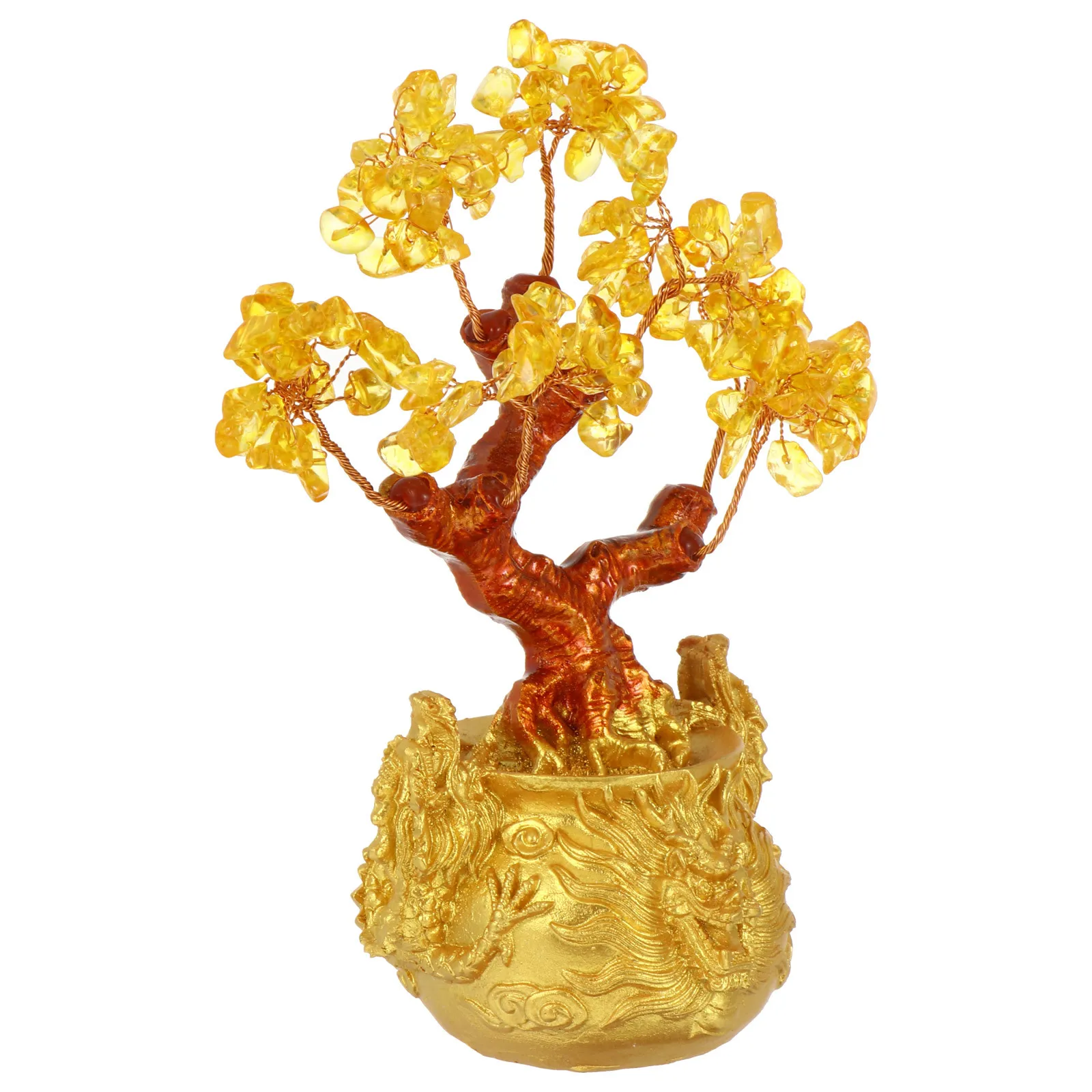

Yellow Crystal Money Tree Desktop Ornament Bonsai Style Creative Fortune Tree Decoration for Home Office