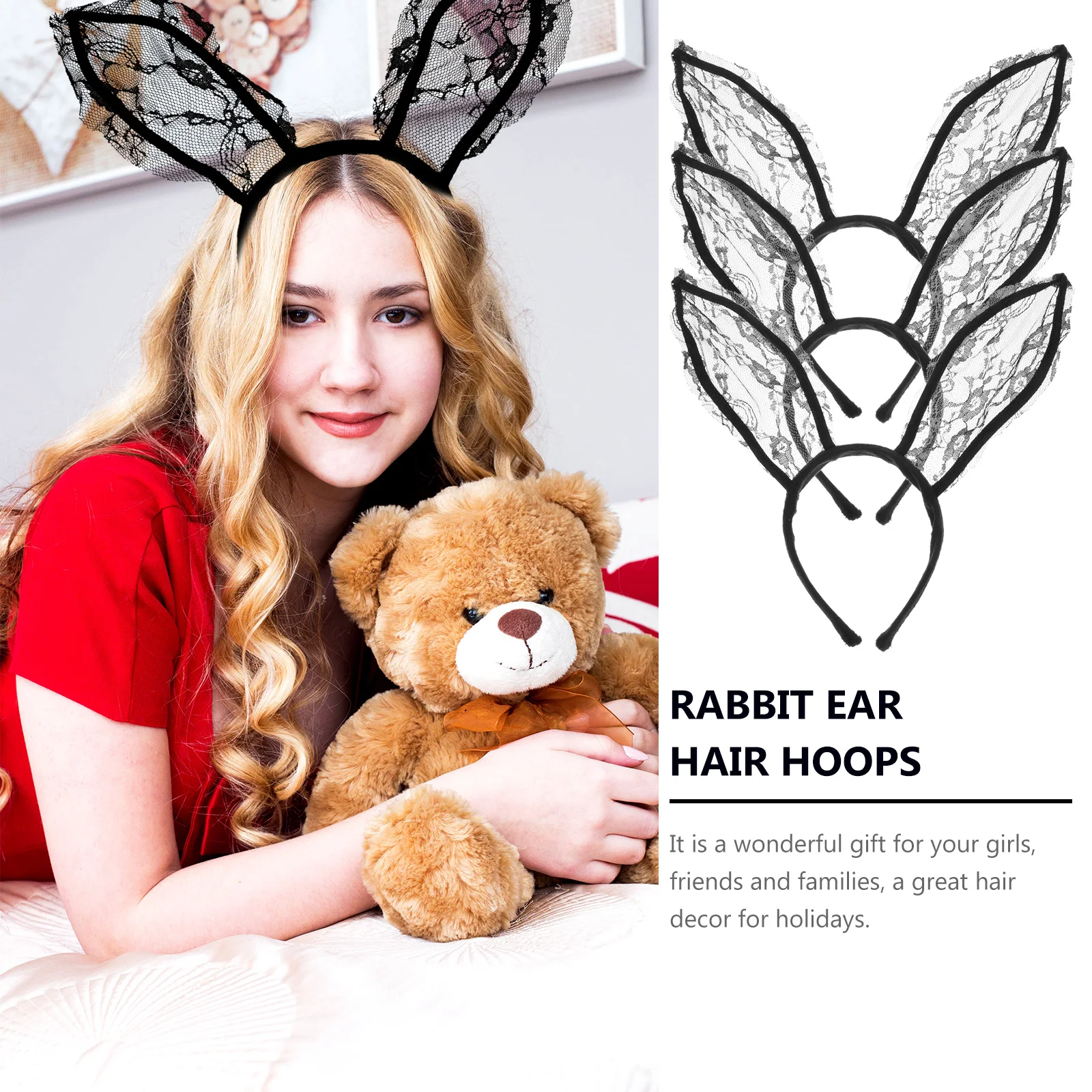 

3pcs Rabbit Ear Hair Hoops Lace Bunny Headb s Party Supplies Halloween Decorative Headdress Prop Festival Accessories