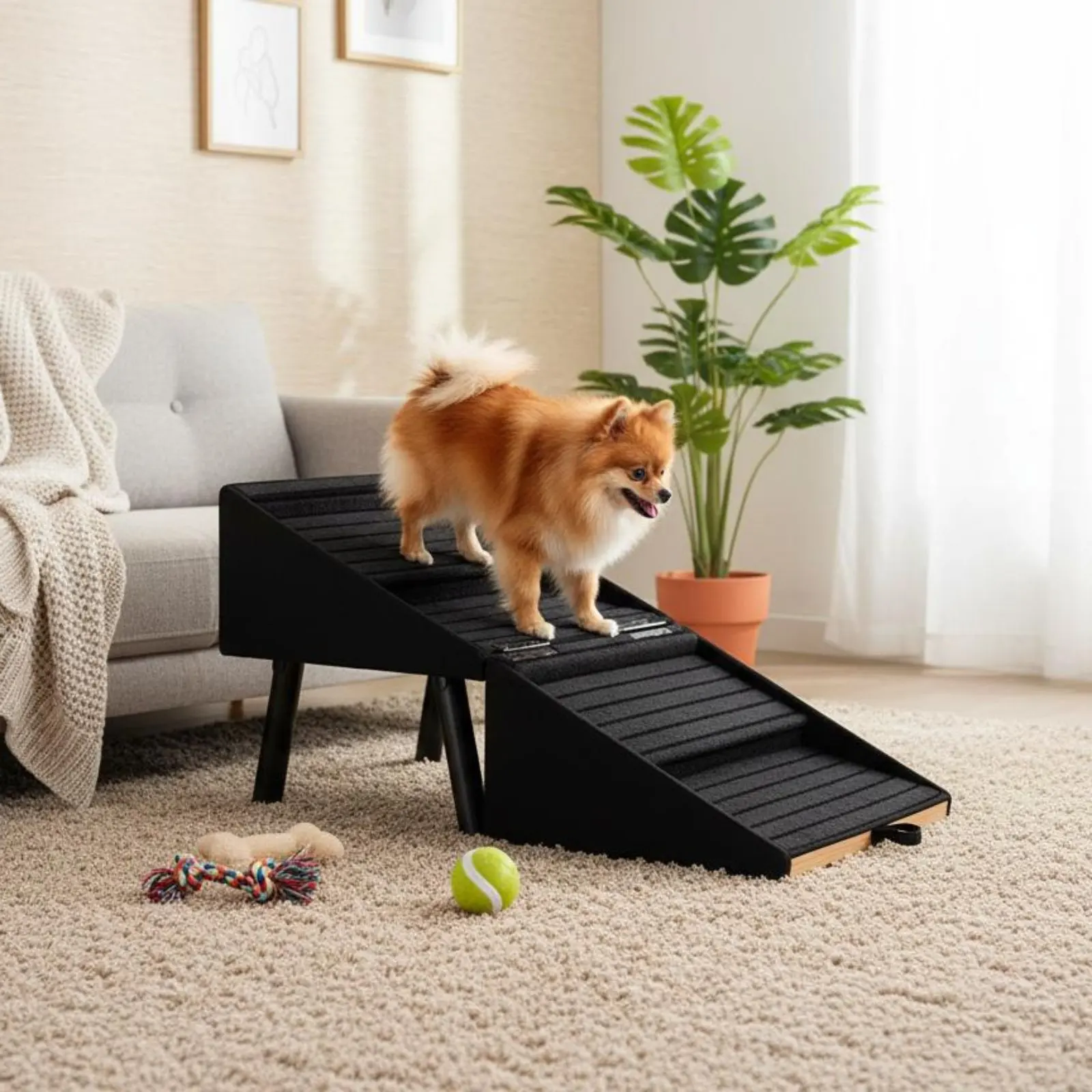 

2-in-1 Dog Ramp Stool Non-Slip Surface Foldable Pet Ramp Transformable Pet Steps Space-Saving for Small Dogs, Bedroom