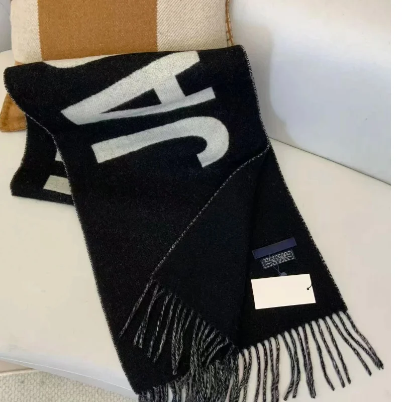 

2025 Winter Scarf 100% Wool For Women, Luxury Brand, Thick And Warm, With Letters, High Quality, Y2k Fashionable Cashmere Shawl