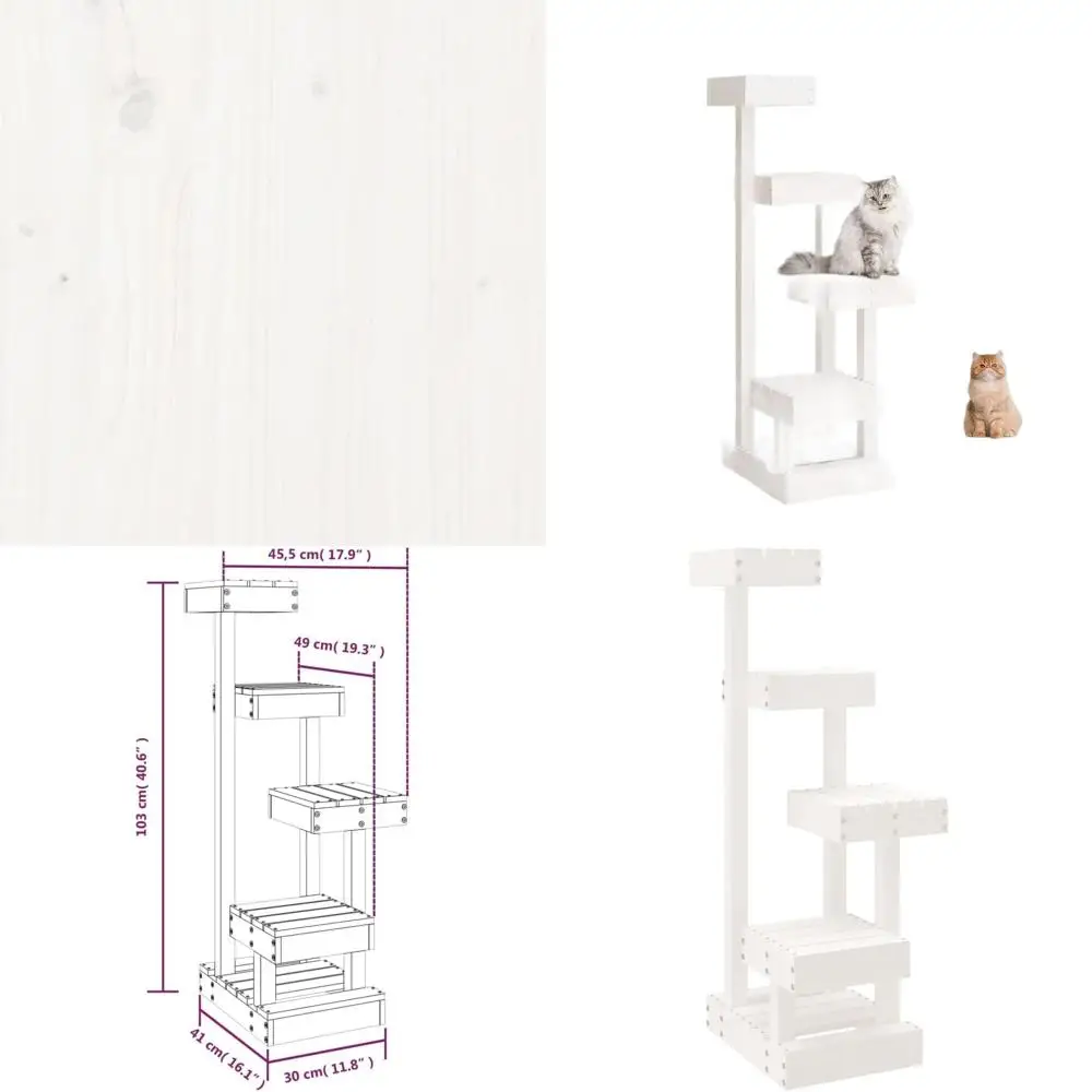 

Многоуровневая лежанка-когтеточка для кошек в деревенском стиле, белая, из соснового дерева, для лазания и отдыха, для взрослых кошек