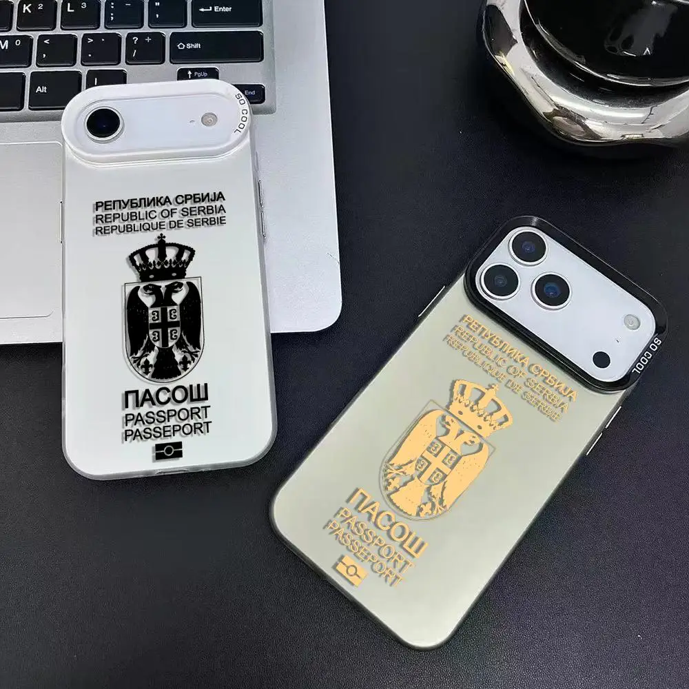 صربيا جواز السفر شعار جراب هاتف آيفون 17 16 15 14 13 12 11 برو ماكس الهواء ماتي ليزر أورورا للصدمات فوندا PIKPAKA
