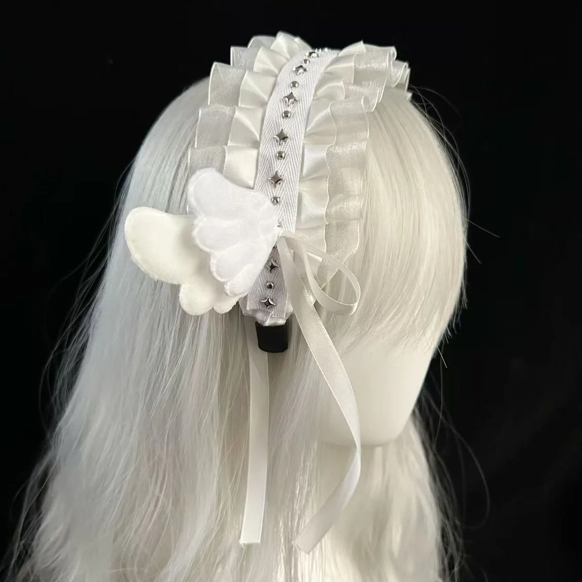 Frauen Landmine Anime Gothic Lolita Maid Dress Up Stirnband mit Engelsflügel Zwei Ente Billed Clip Haarband Cosplay Haarschmuck