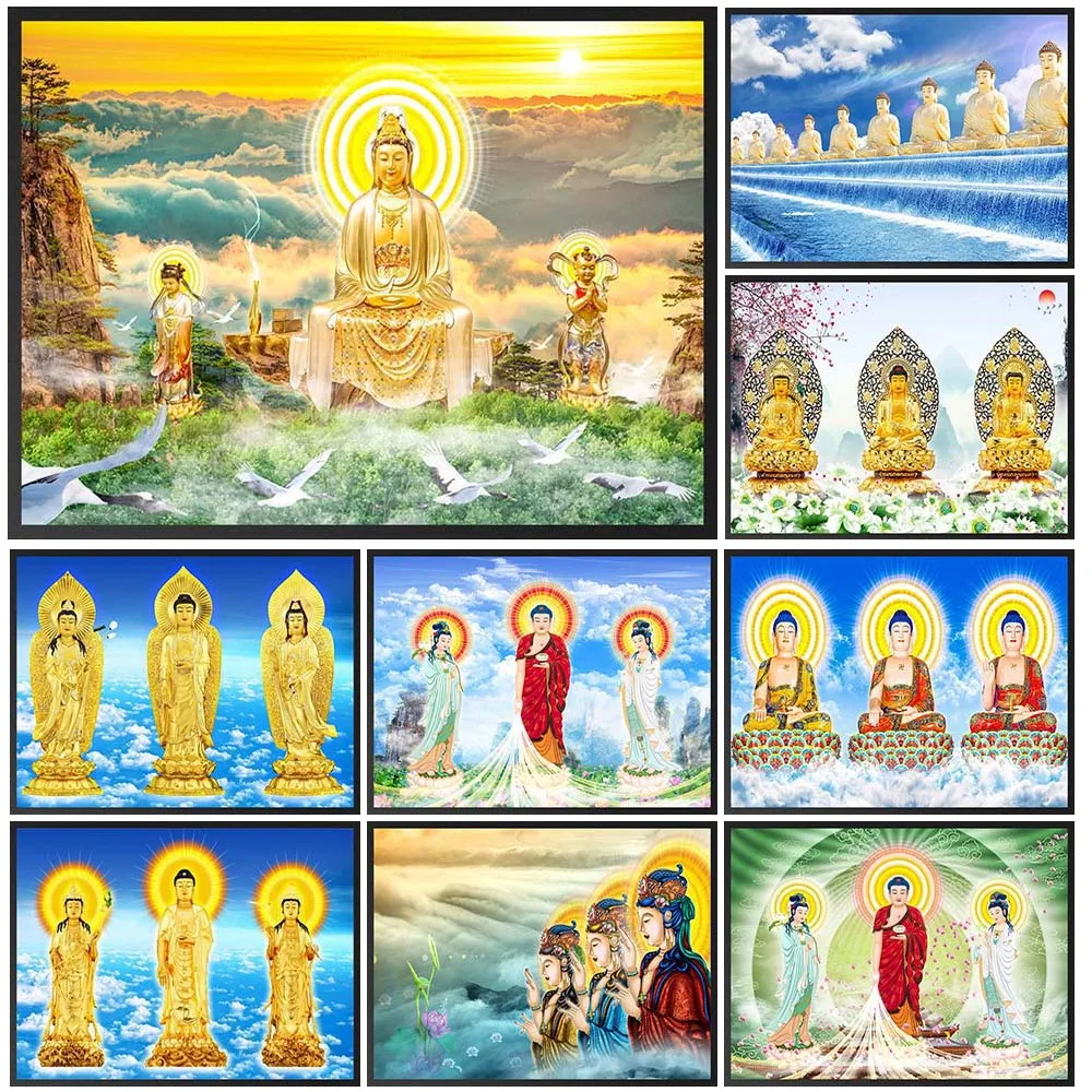 

Sakyamuni Maitreya Buddha Guanyin Religion Buddhism Poster Wall Pictures For Church Room Decor Wall Art Canvas Painting Unframed
