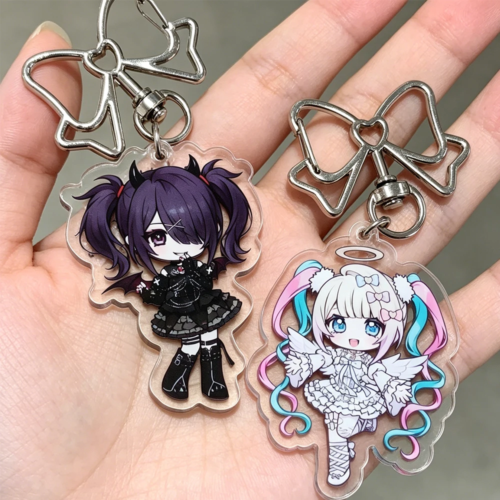 Game NEEDY GIRL OVERDOSE Rain Ame KAnge Cosplay Keychain Acrylic Heart Pendant Keyring Key Chain Bag Accessories Girls Ornament