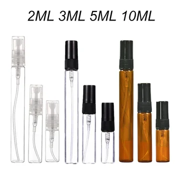 10 adet 2ml 3ml 5ml 10ml siyah açık kehribar Mini parfüm cam şişe boş kozmetik şişe doldurulabilir örnek parfüm Atomizer