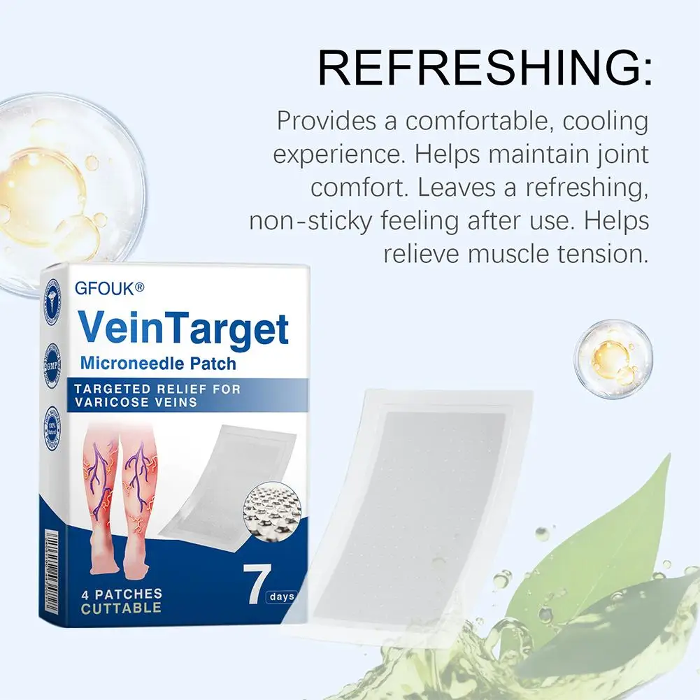 

GFOUK VeinTarget Microneedle Patches 4Pcs Varicose Vein Relief Improve Blood Circulation for Earthworm Legs Body Care