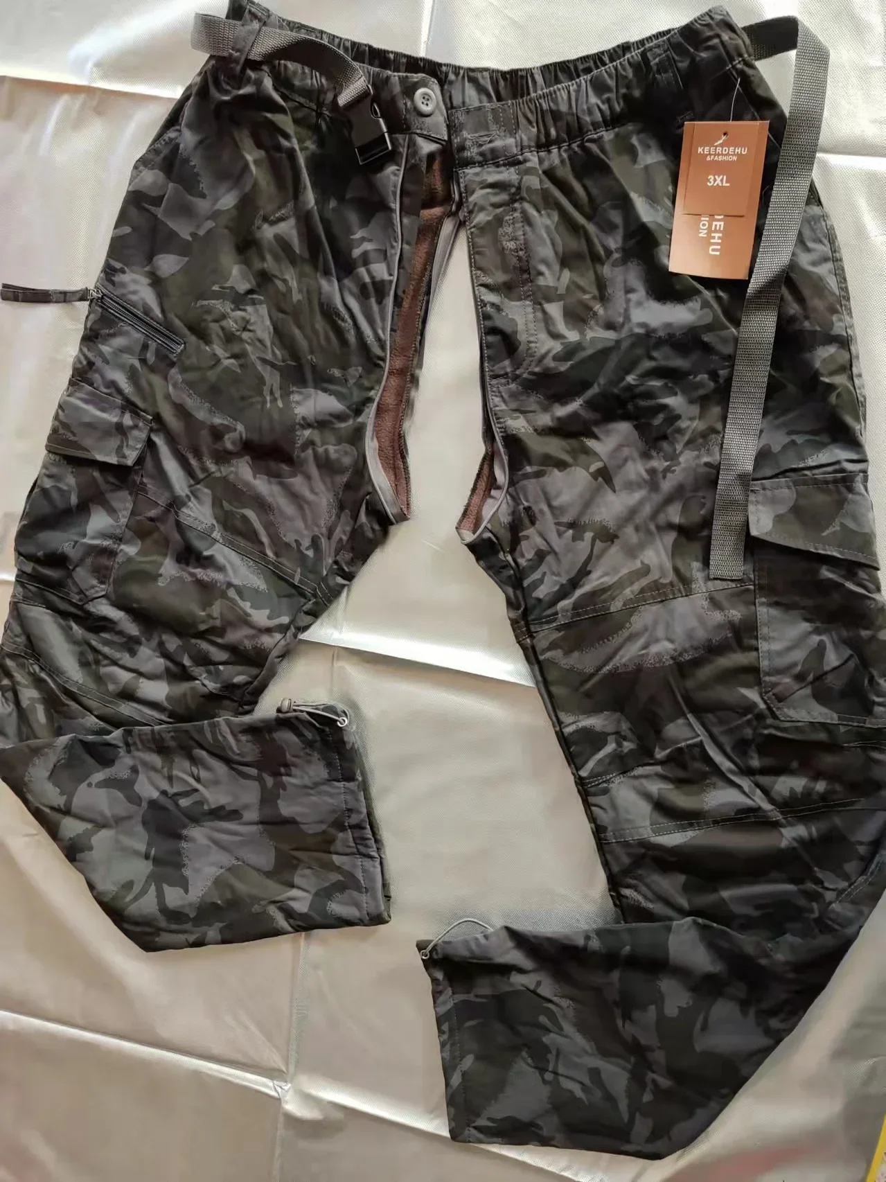 Pantalones gruesos con entrepierna abierta para hombre, pantalón de camuflaje con múltiples bolsillos para amantes del conductor al aire libre, para citas, sin quitar, invierno, 2025