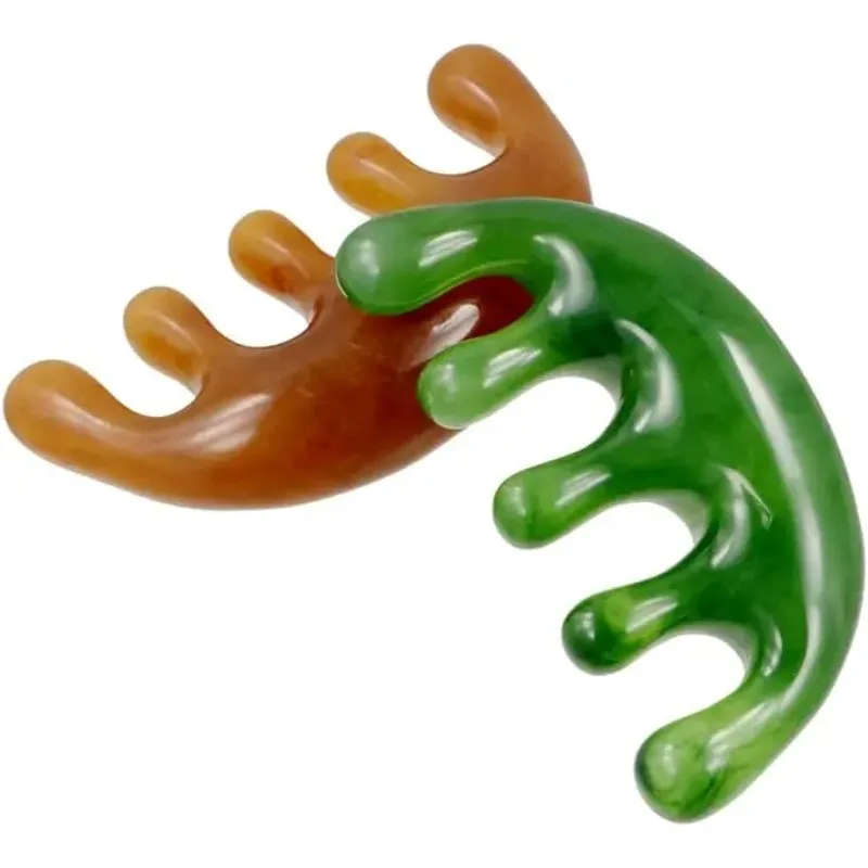 

Big Teeth Head Acupoint Green 5-Tooth Meridian Blood Massage Comb Resin Large-Tooth Head Massage Tool 5-Paw Half Round Shap Comb