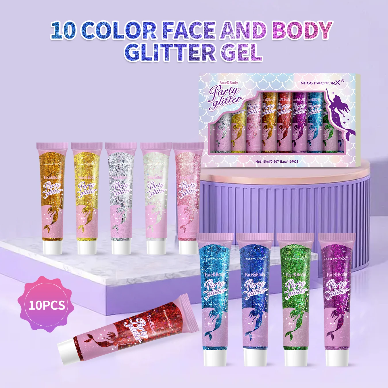 Gel glitter per il corpo da 10 pezzi, cosmetici glitter per il viso di carnevale adatti per le donne, glitter per capelli spessi e lucidi, accessori di carnevale per