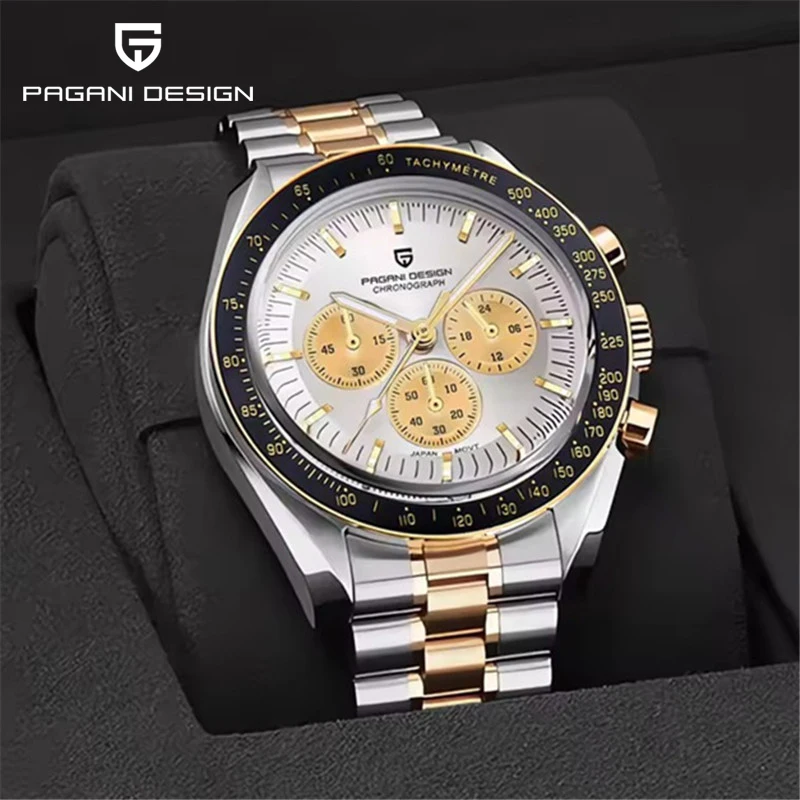 Pagani Design Argent Or Lune Montres Hommes Nouvelle Marque De Luxe Montre à Quartz Hommes Auto Date Chronographe Ar Saphir Montre-Bracelet Homme-image
