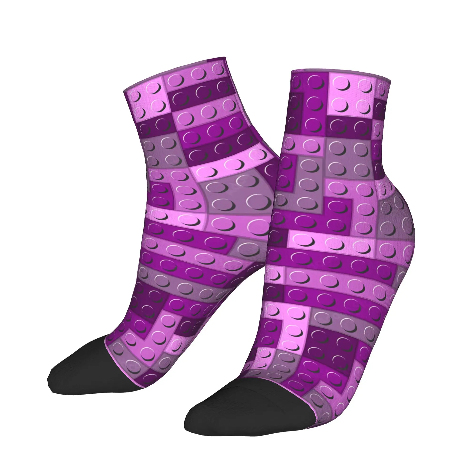 Dark Purple Gradient Building Blocks Pattern Ankle Socks Leisure Casual Socks Spring Running Sports Design Anti Slip Sock
